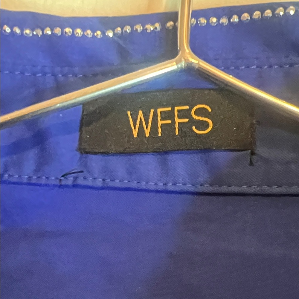 Blue Sparkle Cropped Button Down Top - image 2